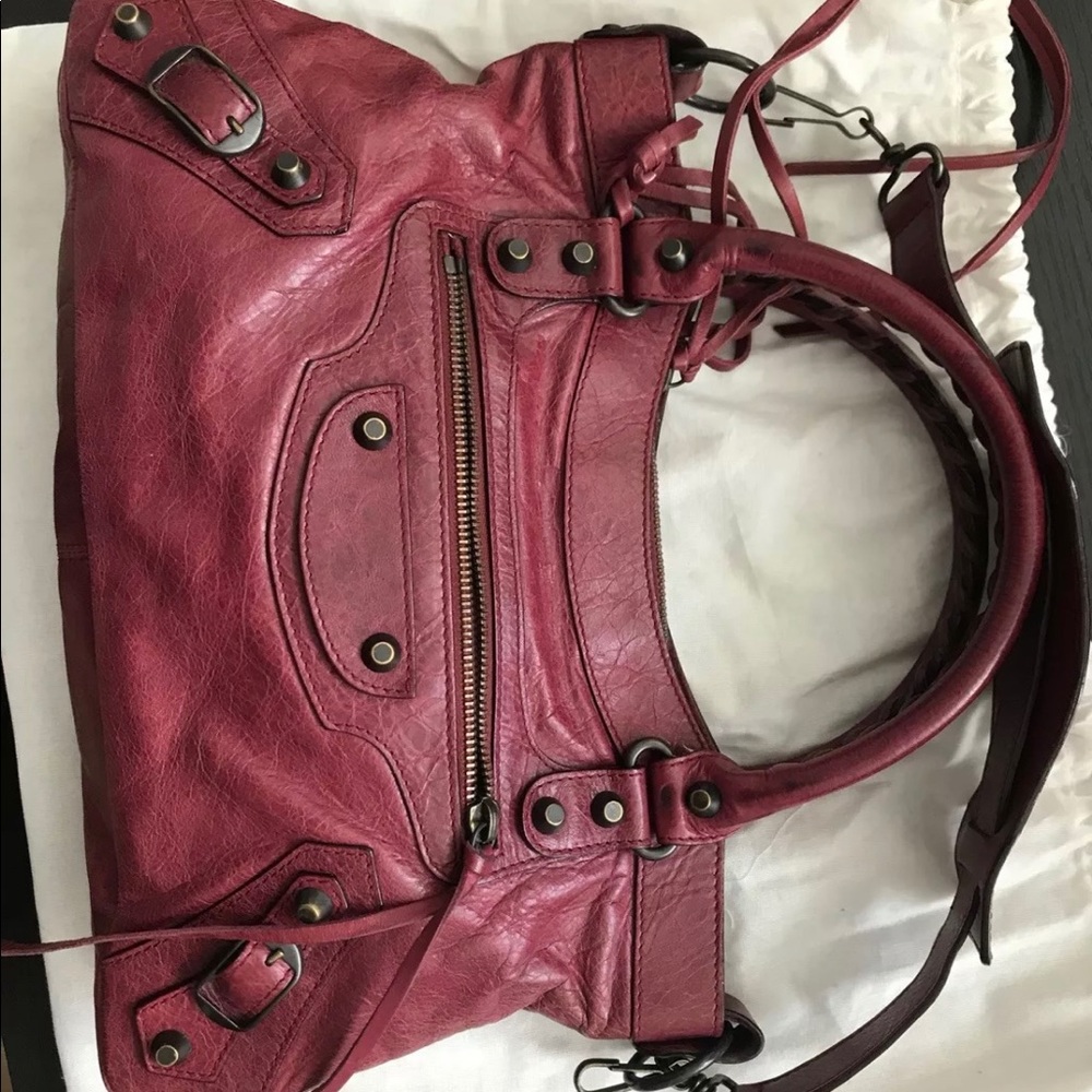 AUTHENTIC Balenciaga FIRST CalfSkin Handbag burgundy